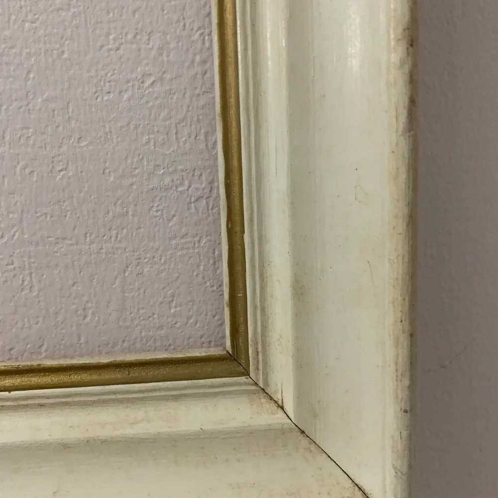 Vintage Wooden Mid-Century Cream and Gold Empty Frame